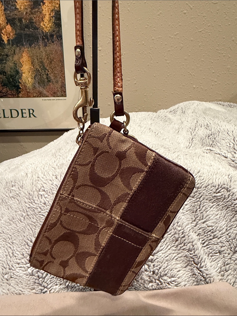Coach Brown Signature Canvas Wristlet with Gold Hardware - Picture 3 of 5